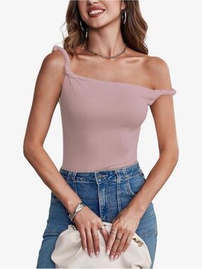 Ribbed tank Off-Shoulder Mauve Pink Ribbed Knit Top